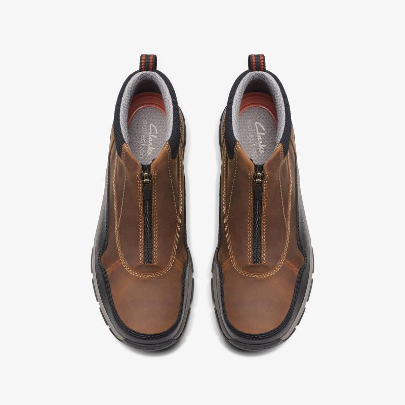 Dark Tan Leather Clarks Walpath Zip | CLKS-84549