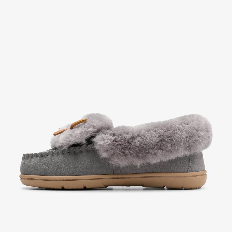 Grey Clarks Roll Mocc Slippers | CLKS-84675