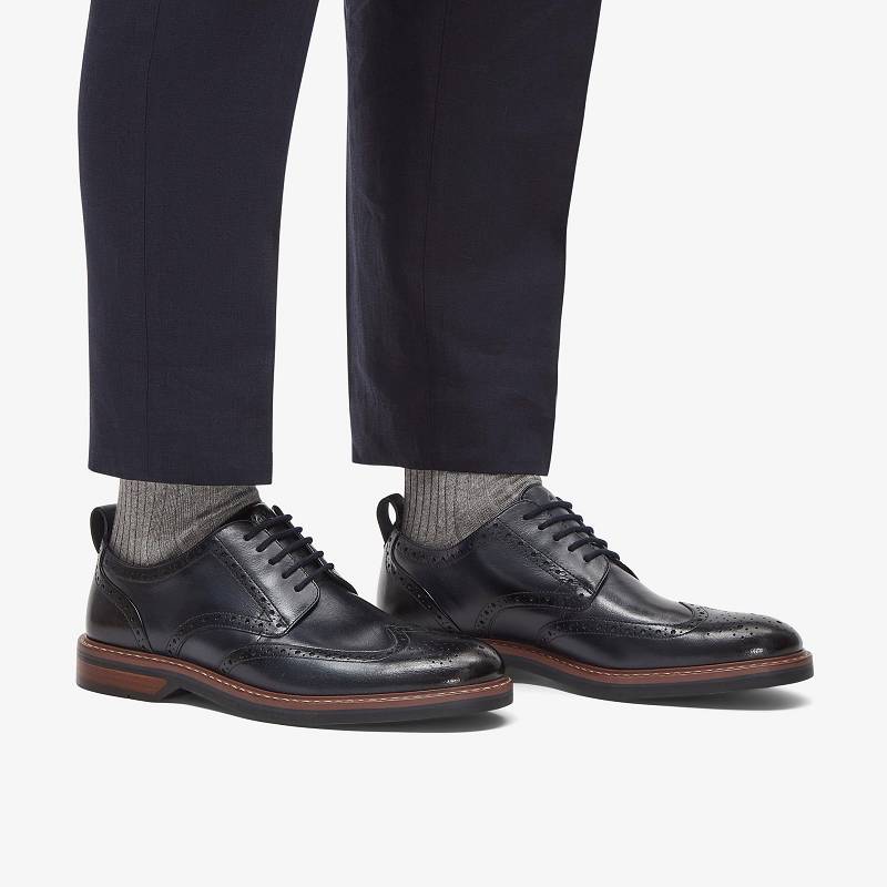 Navy Leather Clarks Aldwin Limit | CLKS-84342
