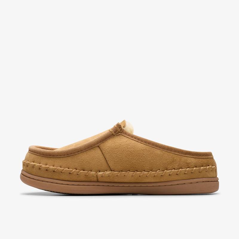 Tan Clarks Eldric Oake Slippers | CLKS-84212