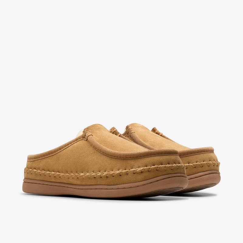 Tan Clarks Eldric Oake Slippers | CLKS-84212